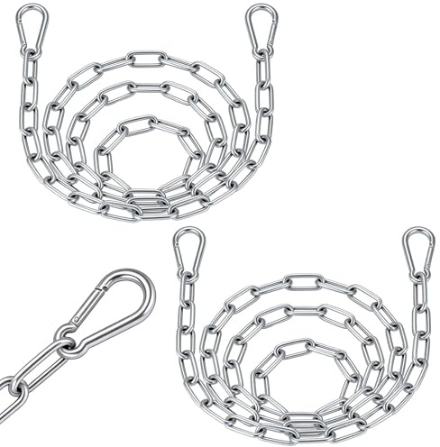 KIBBEH 3mm Stainless Steel Security Chain with Carabiners | 6Pcs(2 chains+4 carabiners), 304 stainless steel, heavy duty, 2x2M, , for gates, fences, bikes, pet tie out, camping, DIY