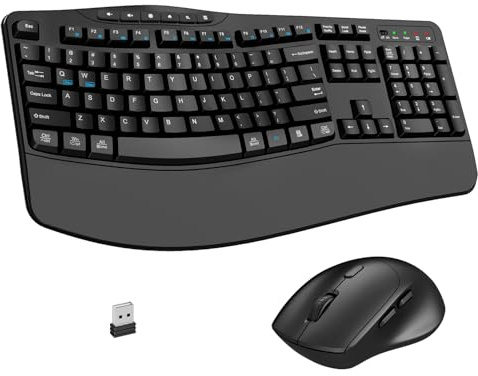 Wireless Keyboard and Mouse Combo, 2.4G Ergonomic Wave Keys(Black)
