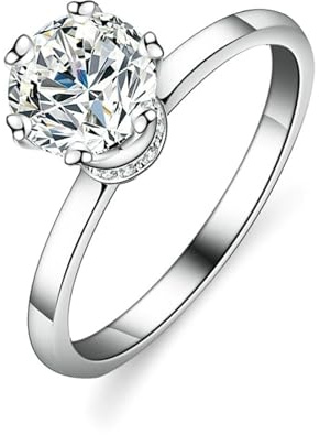 Tolldek Solitärring Weißgold Au 375/585/750, 6 Klaue Pärchen Ringe mit Labor Erstellt Diamant Echt Goldschmuck, Trauringe 9K/14K/18K Weiß Gold, Gr.47-65