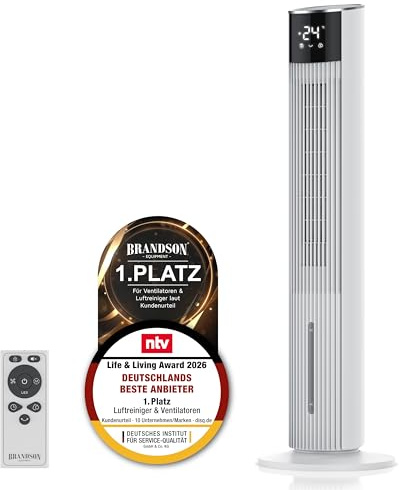 Brandson - Turmventilator mit Wasserkühlung ECO GREEN - sehr leise - Wifi Smart Home/Alexa Sprachsteuerung - Sieger Ventilatoren und Luftkühler 2026 – Klimaanlage mobil - WLAN Standventilator mit App