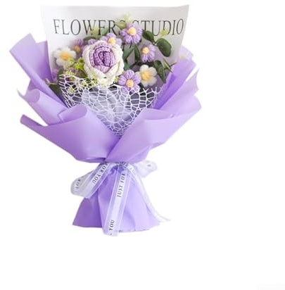 Bouquet di margherite in morbido filato intrecciato a mano per posizionamento decorativo in soggiorno, angolo pranzo o angolo lettura (viola)