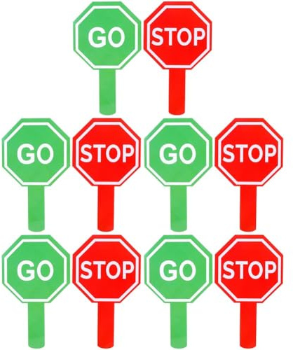 Muteitt 10 Pezzi di Segnali Stop And Go Bifacciali, Cartelli Portatili Rossi E Verdi per Semafori, Segnaletica Stradale per Attraversamenti Pedonali, Paletti di Avvertimento per Materiale
