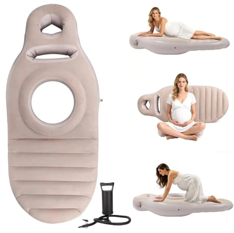 Cojín hinchable para embarazadas, esterilla de yoga para embarazadas, cómoda cama de aire de PVC con bomba, cama de aire para embarazadas, ayuda de natación para mujeres que duermen boca abajo (beige)
