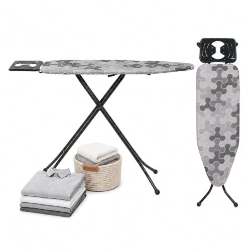 Asse da Stiro Regolabile e Richiudibile con Supporto Ferro e Stabile | Copriasse di alta qualità lavabile, salvaspazio, 8 altezze 73-93 cm, piano 110 x 38 cm, struttura in ferro Ø25 mm (Grigio)