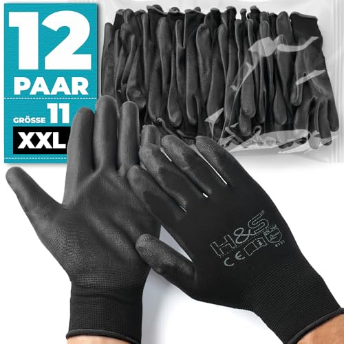 ISC Hygiene & Safety – Gants de travail anti coupure – Gant de travail homme – Gants de travail femme nylon enduit PU – Sans couture – Taille 11 - XXL – Lot de 12 paires