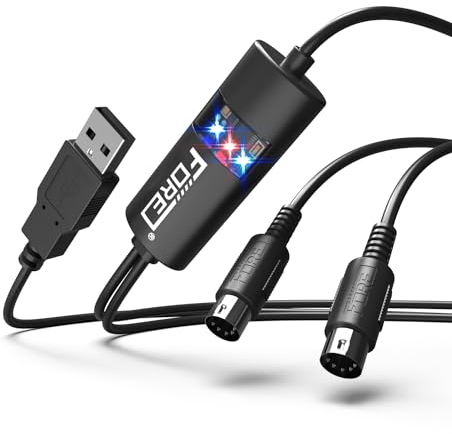 FORE MIDI zu USB Kabel Konverter IN-OUT MIDI Interface Kabel Adapter für Keyboard Synthesizer Editing & Recording für Windows Mac OS Studio USB 2.0 Farbe Schwarz - 2m