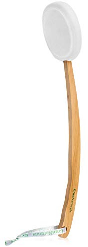 Lotion Applicator for your Back, Legs, Feet - Long Curved Easy Reach Wooden Handle Body Brush for Suntan, Sunless Self Tanning, Skin Cream, Acne, Body Wash - Men and Women