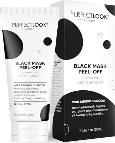 Perfect Look London Peel-Off Face Mask for Blackhead Remover & Acne – Deep Pore Cleanser with Bamboo Charcoal & Kaolin – Unclogs Pores & Controls Oil