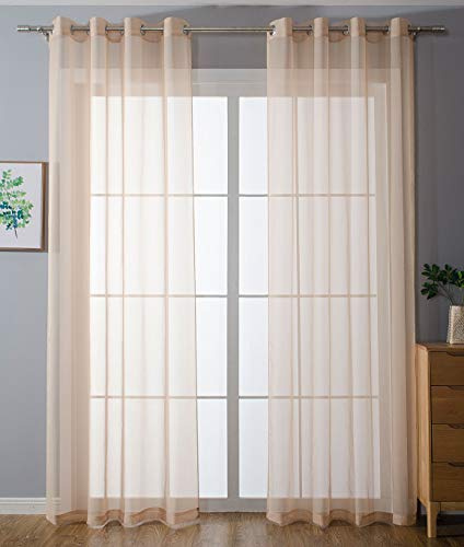Gardinenbox 2er-Pack Ösen Gardinen Transparent Vorhang Set Wohnzimmer Voile Ösenvorhang Bleibandabschluß HxB 225x140 cm Sand, 203322