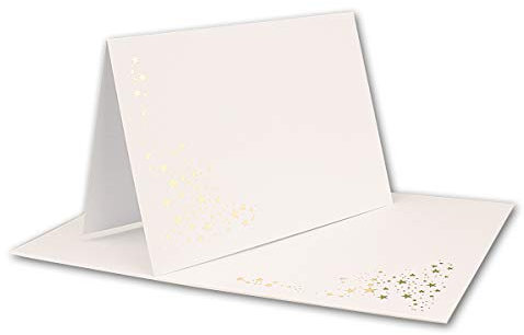 Faltkarten DIN B6 - Naturweiß mit goldenen Metallic Sternen - 25 Stück - 11,5 x 17 cm - blanko für Drucker geeignet Ideal für Weihnachtskarten - Marke: NEUSER FarbenFroh