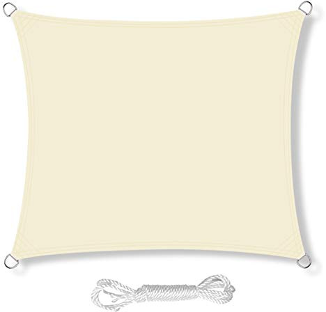 HEYOMART Sonnensegel Sonnenschutz inkl Befestigungsseile PES Polyester Wasserdicht 3 x 3m Quadrat Sonnensegel mit 98% UV Schutz für Draußen, Patio, Garten Terrasse Camping, Creme