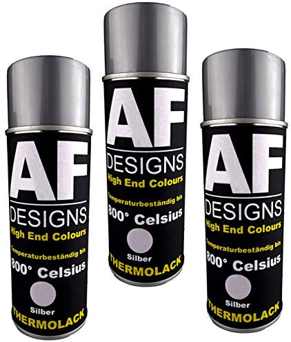 Alex Flittner Designs Lot de 3 bombes de peinture thermique pour four et pot d'échappement Résistant à la chaleur 800 °C Argenté 400 ml Protège le moteur et l'échappement de la rouille