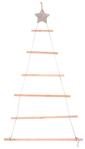 Milisten Weihnachtsbaum Leiter Deko Holzleiter mit Stern Hängend Dekoleiter Holz Leiter Tannenbaum Wanddeko Tanne Holzäste Christbaum Weihnachtsdeko Fensterdeko