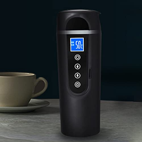 Car Heating Cup Stainless Steel Universal | LCD Intelligent Temperature Display 500ml 1224V Fast Heating Water Bottle for Travel Office Home Use Black