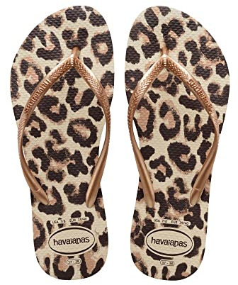 Havaianas Slim Animals, Infradito Donna, Oro Beige/Rosa/Marrone Scuro, 33/34 EU