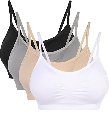 Vertvie Soutien-gorge push-up, extensible, pour femme, sans armature, idéal pour le yoga et le sport, paquet de 2 ou 3, rembourré, Noir/blanc/nuance/gris clair, M