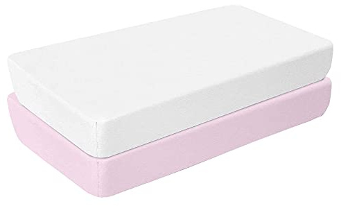 Spannbettlaken 55x90 cm Baby 100% Baumwolle Beistellbett 2er Set - Doppel-Pack - Mädchen weiß rosa - mit Gummizug weiches Jersey-Strech für perfekte Passfom an den Ecken