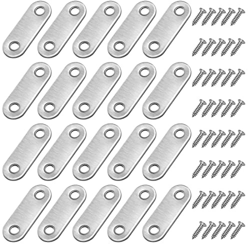 Soporte de Esquina de Placa Estante de Ángulo en Plana Acero Inoxidable Corner Brace con Tornillos para Silla Mueble Ventana Plata 16*46mm 20 Piezas