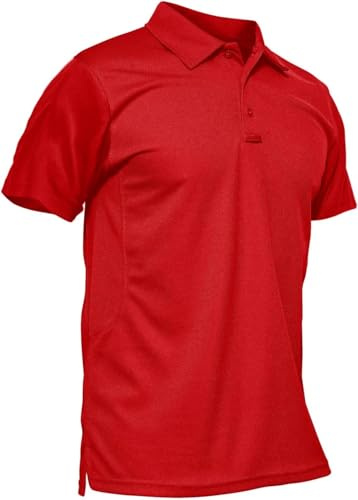 KEFITEVD Golf Herren Polo Shirt Kurzarm mit Brusttasche Leicht Wandershirt Outdoor Sport Tshirts Leicht Männer Militär Kleidung Tomaterot 3XL