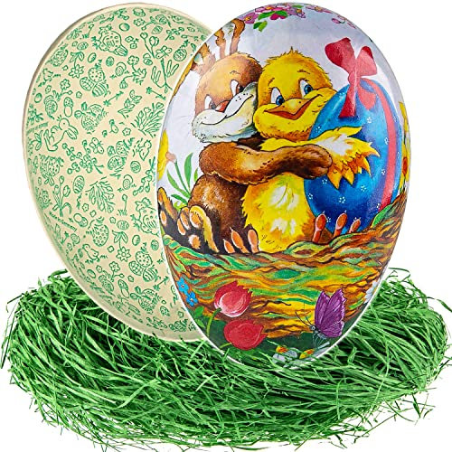 alles-meine.de GmbH 10 Stück Ostereier/Eier zum befüllen + Ostergras Anzahl frei wählbar Osterhase & Küken - 15 cm - Füll - Pappei - Deko Pappe Papp Pappeier Dekoei Pappo..