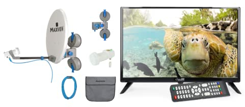 EasyFind Maxview Remora Pro TV Camping Set 19 (48cm, Triple Tuner S2/T2/C, Grade A Panel, HDMI, USB, PVR Ready, 10-30 Volt, VESA, EasyFind LNB, CI+, Saugnäpfe, 38cm Antenne, Koaxialkabel), Schwarz