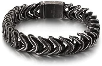 Skcess Leder Armband Schwarz，Gliederarmbänder Einfache Kette Rostfreier Stahl Magnetarmband Herren 210X13Mm
