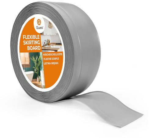 Quest Plinthe Souple - 70 mm x 20 mm - Plinthe en PVC de finition, Baguette de finition - Pour murs, sols – PVC, flexible, imperméable, décorative (Gris, 20m)