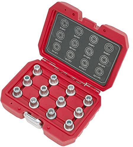 Juego de vasos para tornillos antirrobo en llantas compatible con audi, seat, skoda, volkswag. 6 a 17 puntas