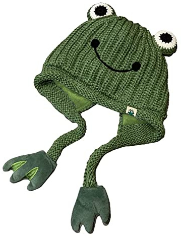 Damen-Strickmütze mit Frosch-Motiv, gestrickt, für den Winter, Ohrenschutz, großes Auge, Herbstmütze