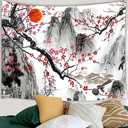 DYNH Tapiz japonés de Tokio con flores de cerezo de Japón, tapiz de pared con túnel de cerezo Sakura para dormitorio, sala de estar, 60 x 40 pulgadas