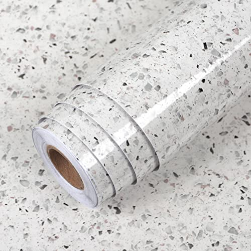 A-b-cil Gray White Terrazzo Contact Paper 88 X 16 Granite Contact Paper for Kitchen Counter Top Peel and Stick Countertop Adhesive Wallpaper for Cabinet Desk Dresser Top Table Covers Stains