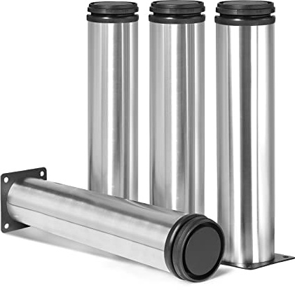 Masendelk 10 Inch Metal Furniture Legs Stainless Steel Adjustable Legs Silver Metal Legs Round Cabinet Legs for Coffee Table Cabinet Desk Sofa Shelves, Pack of 4