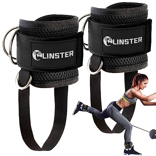 Fußschlaufen Kabelzug für Seilzug Fitness mit Fixseil, Kickbacks Fußschlaufe mit 4 D-Ringen und Neopren, (2 Stück) Ankle Straps für Frauen und Männer Gesäßmuskeln und Beintraining