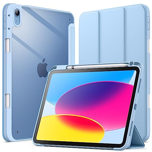 JETech Hülle für iPad (A16) 11./10. Gen, Himmelblau | Für 2025/2022 Modell, Transparente Rückseite, Stifthalter, Schlanker Stoßschutz, Dreifach-Ständer