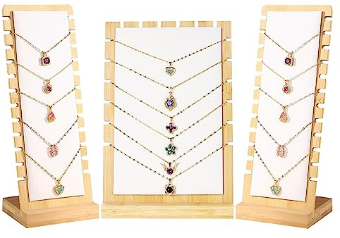 LOARNIEA Necklace Display Stands for Selling Necklace Holder Necklace Display Storage Jewelry Display Storage Set 3PCS (Beige)