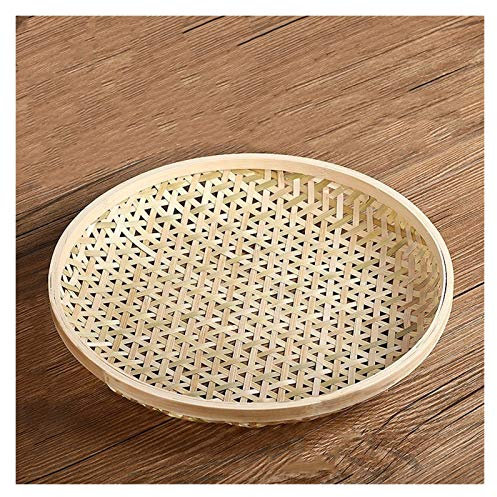 RWRAPS Assiette de Fruits en Osier Tissé à la Main en Bambou tissé avec Grand Plateau de Rangement Creux Creux Casserole à Pain Plateau Rond Rotin (Taille : 19cm) (24cm)