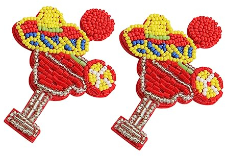TOPPERFUN Wine Glass Earrings Beaded Pendant Drop Earrings for Women Beach Party Woven Beads Fashion Statement