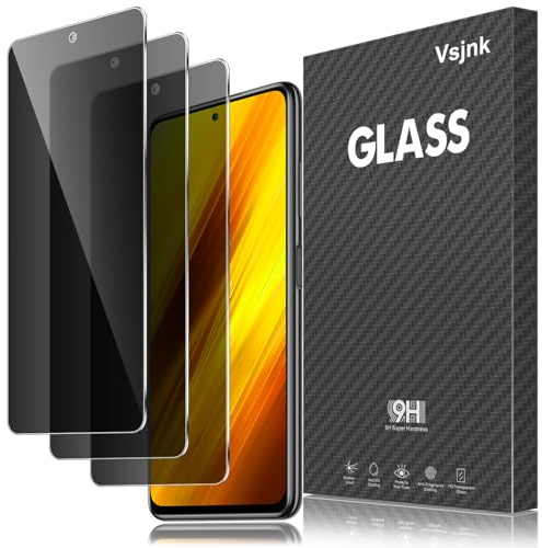 Vsjnk Privacidad Protector de Pantalla Compatible Con Xiaomi Poco X3 / Poco X3 NFC/Poco X3 Pro Screen Protector,3 Piezas Cristal Templado 9H Dureza Sin Burbujas