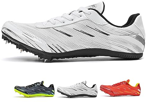 Uhclrr Spikes Leichtathletik Herren Running Spikes Nägel Unisex Athletics Schuhe, Nicht rutschfeste Jugendsportschuhe(33 EU, White)