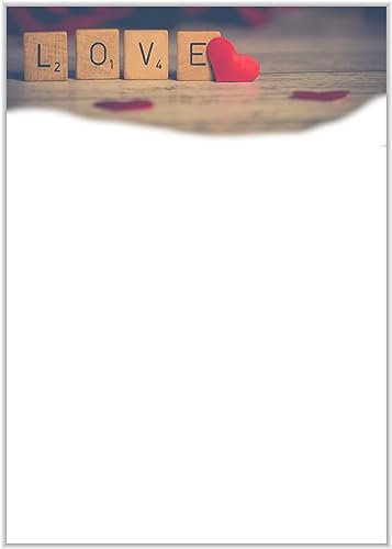 Briefpapier mit Herzen DIN A4 - Papier mit Herzchen - 20 Blatt - Motiv Nr. 028 | 90g/m²