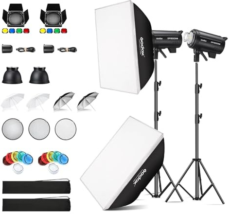 Godox 2 Pack DP800III-V DP800IIIV 1600Ws Photo Speedlite Studio Flash Strobe Monolight Bowens Mount Kit for Studio Shooting with Softbox,Light Stand,Barn Door Kit,Reflector