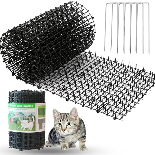 Scat Mat for Cats Black, 6.5ft Cat Repellent Mats with 6 Garden Staples, Plastic Training Scat Mat with Spikes, Anti-Cat Mats Dog Digging Deterrent Pad for Indoor and Outdoor Sofa Garden Flowerbeds