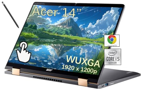 acer Chromebook Spin 714 Laptop con pantalla táctil, WUXGA de 14 pulgadas (1920 x 1200), Intel de 13ª generación de 10 núcleos i5-1335U, 8 GB de RAM, SSD de 256 GB, teclado retroiluminado, Thunderbolt