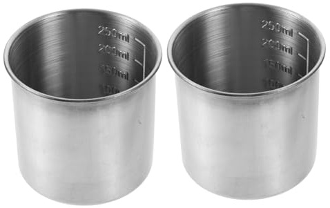 Küchenmessbecher 2 Stück 250ml Edelstahl mit Skala | Griffig, Leicht zu Reinigen, Klare Maßeinheit, für Küche und Picknick, Silberfarben