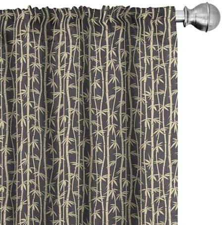 ABAKUHAUS Bambus Vorhänge 2er-Pack, Simplistic Asian Foliage Zusammensetzung in Erdige Farbtöne Chinese Oriental, 4 Stück 150 cm x 225 cm, Beige und Grau Charcaol