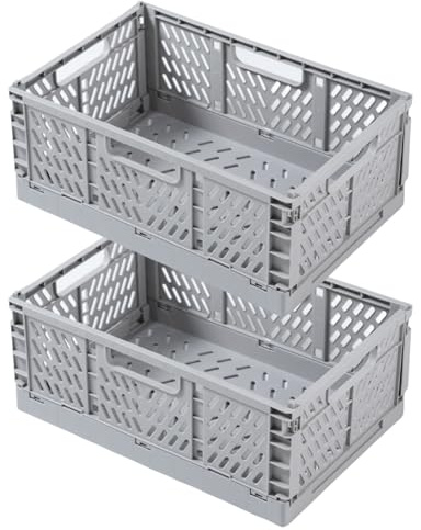 EURXLQ 2 Stück Klappbox,Klappkiste Körbe Aufbewahrung Zusammenklappbarer Tragbar Aufbewahrunskisten Bunt aufbewahrungskiste Geeignet für Küche,Bad,Büro,Schlafzimmer (Grau, 30×20×12cm)