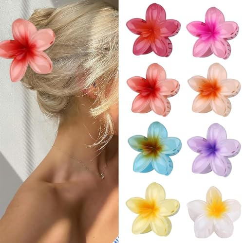 Guidre 8 st Blommiga Hårklämmor, Tropisk Design, Hållfri & Hårbottenfri, Perfekt för Vuxna Kvinnor & Flickor | Blomma hårklämma, hårklämmor kvinnor och flickor, plasthårklämmor hawaiiansk blomma för frisyrer och fester, hårklämmor dam