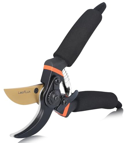 LeafLux Pruning Shears, Professional SK5 Quality Durable Titanium Plated Rust-Proof Bypass Pruning Shears with Soft Cushion Grip Handle, Hand Pruners, Clippers for Gardening, 8 Inch, LFXP1003B