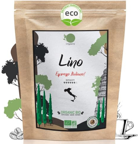 ORIGEENS CAFE GRAIN BIO 1kg pour Expresso | Café en Grain Expresso Italien 80% Arabica 20% Robusta | Torréfaction Artisanale | Lino