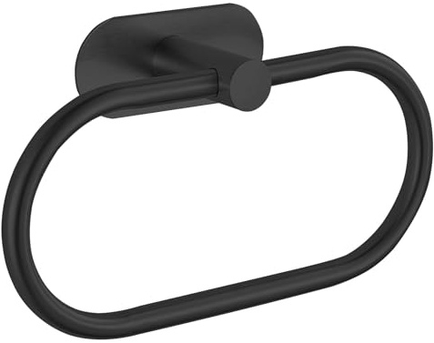 Eolax Towel Bar/Bath Towel Ring, Self Adhesive Hand Towel Ring for Bathroom, Stainless Steel Sticky Hand Towel Holder, No Drilling Modern Round Towel Hanger Wall Mounted (Black)